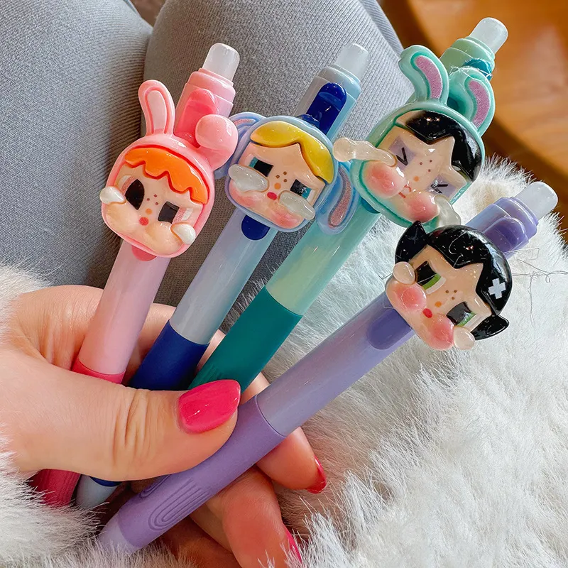 Cute Crybaby Doll Erasable Gel Pen – Kawaii Character 0.5mm Friction Pen with Eraser, Aesthetic Crystal Blue Ink School Supplies for Girls & Students